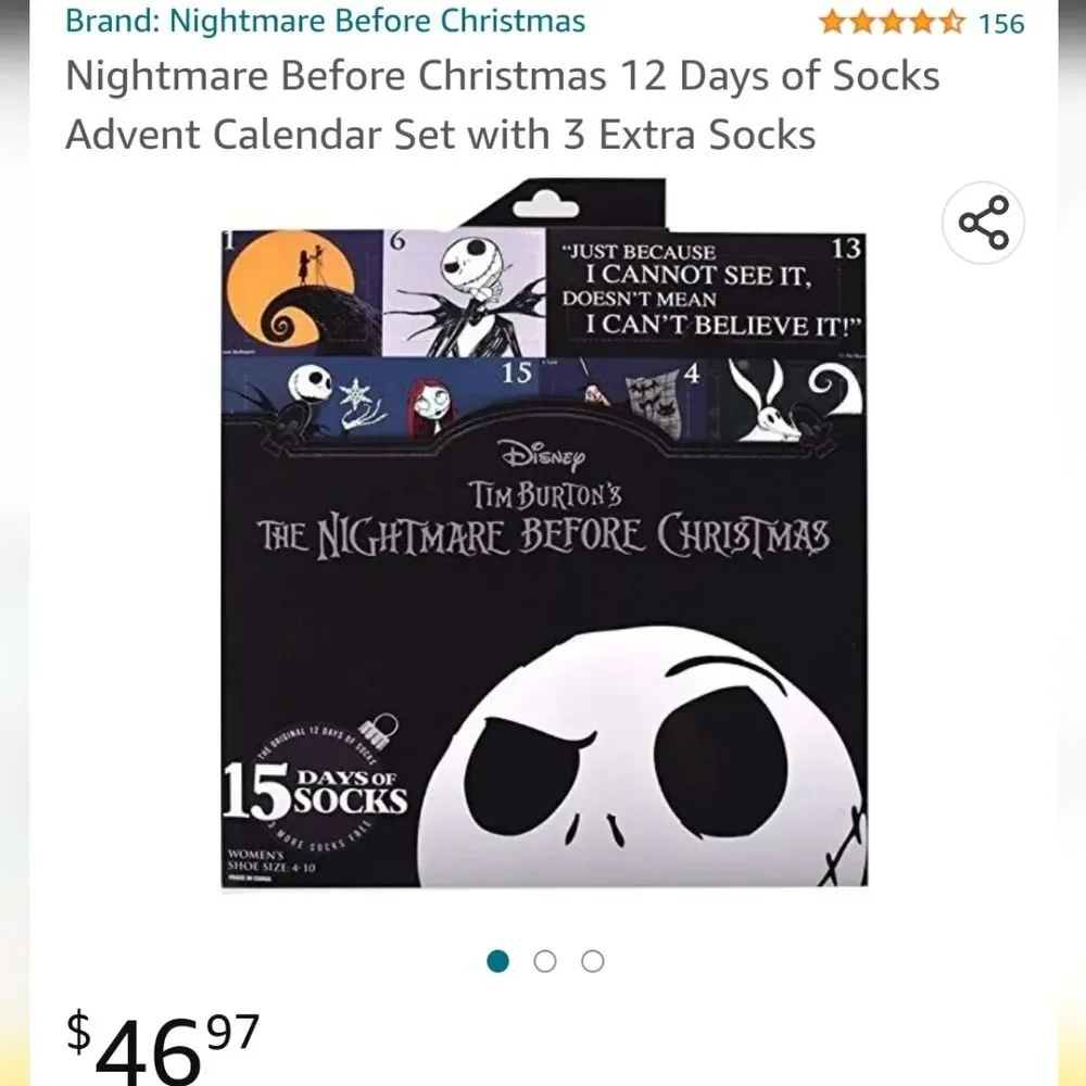 🆕 Disney Nightmare before Christmas 12 days of socks gift box (12 pairs) 9-11